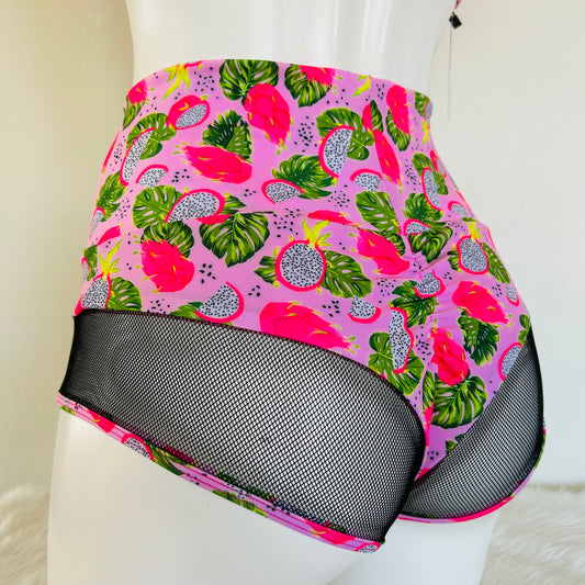 Kiara Mesh High Waist Shorts – Dragon Fruit Print